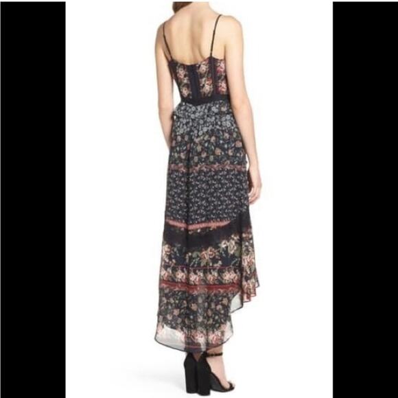 Adelyn Rae Marcella navy black floral high low lace trim midi dress Extra Small - Picture 16 of 16